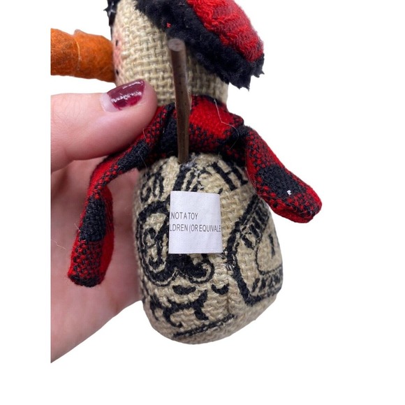 Fur Trapper Hat Snowman Stuffed Plush Christmas Ornament Country French Script - Picture 5 of 8
